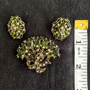 Antique Hollycraft 3-Piece Set of Brooch with 2 Clip-On Earrings